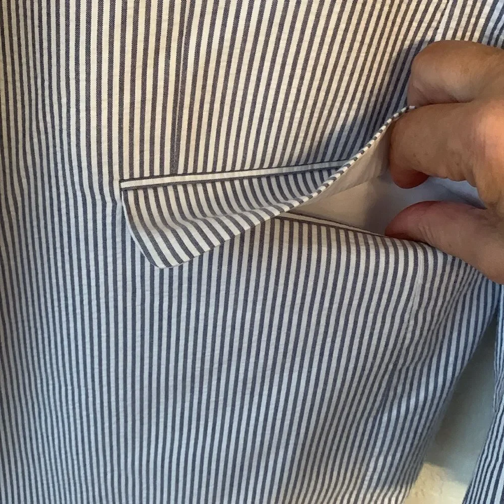Jos.A Bank Cotton Blue White Striped Men's Blazer Pockets Two Button Size 48R